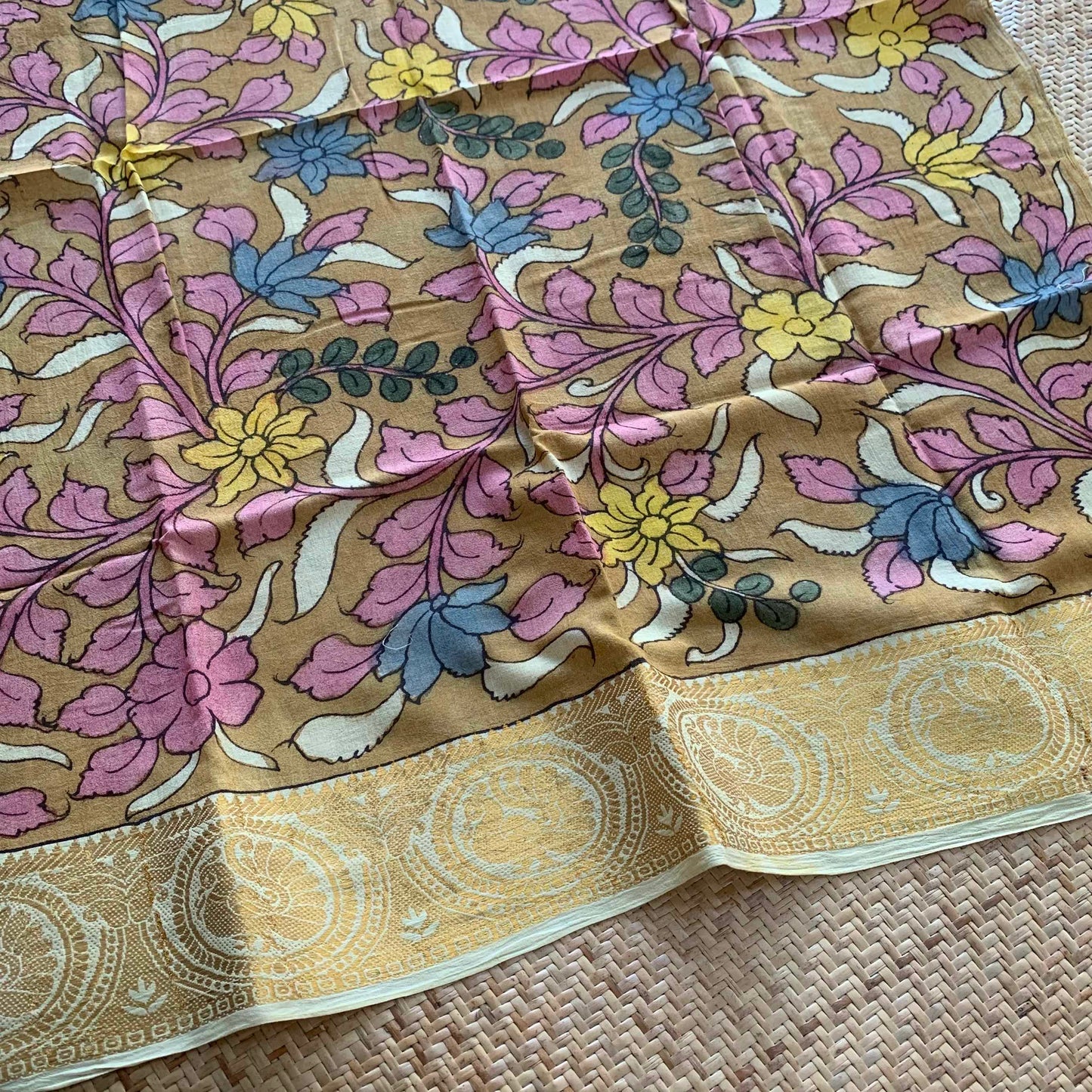 Mustard, Kalamkari Hand Painted on a Madurai Sungudi Cotton BLOUSE