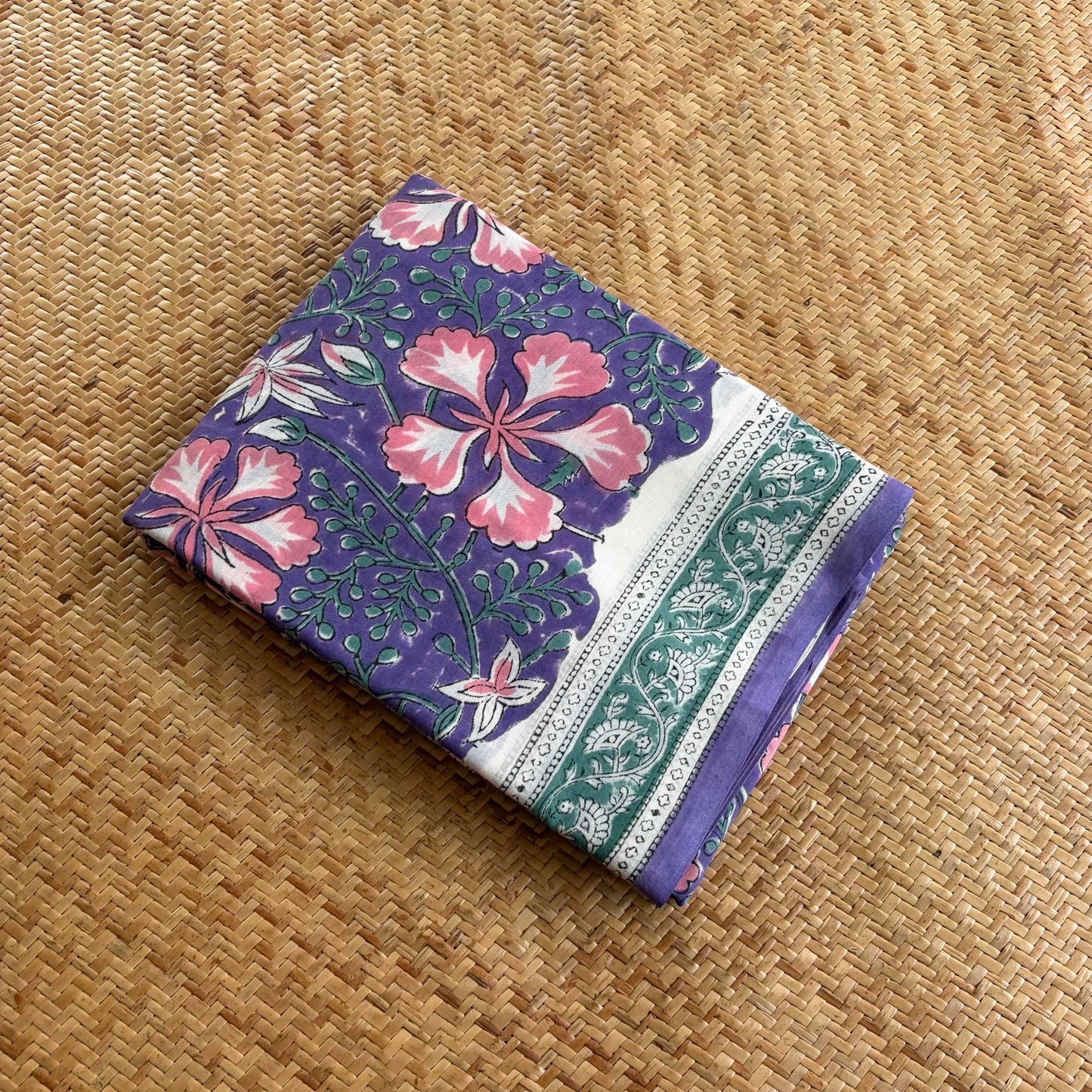 Mul Mul Cotton saree, Hand Block Printed, Purple