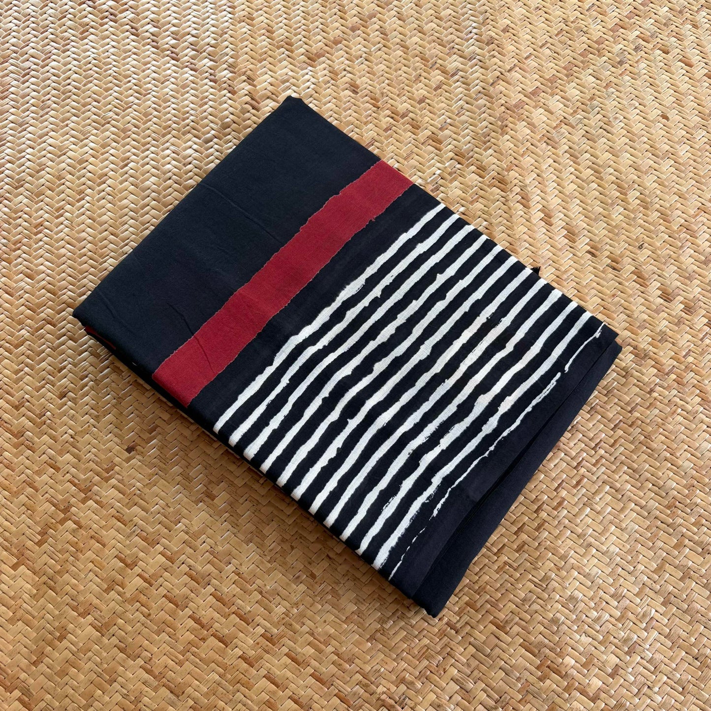 Mul Mul Cotton saree, Hand Block Printed, Black