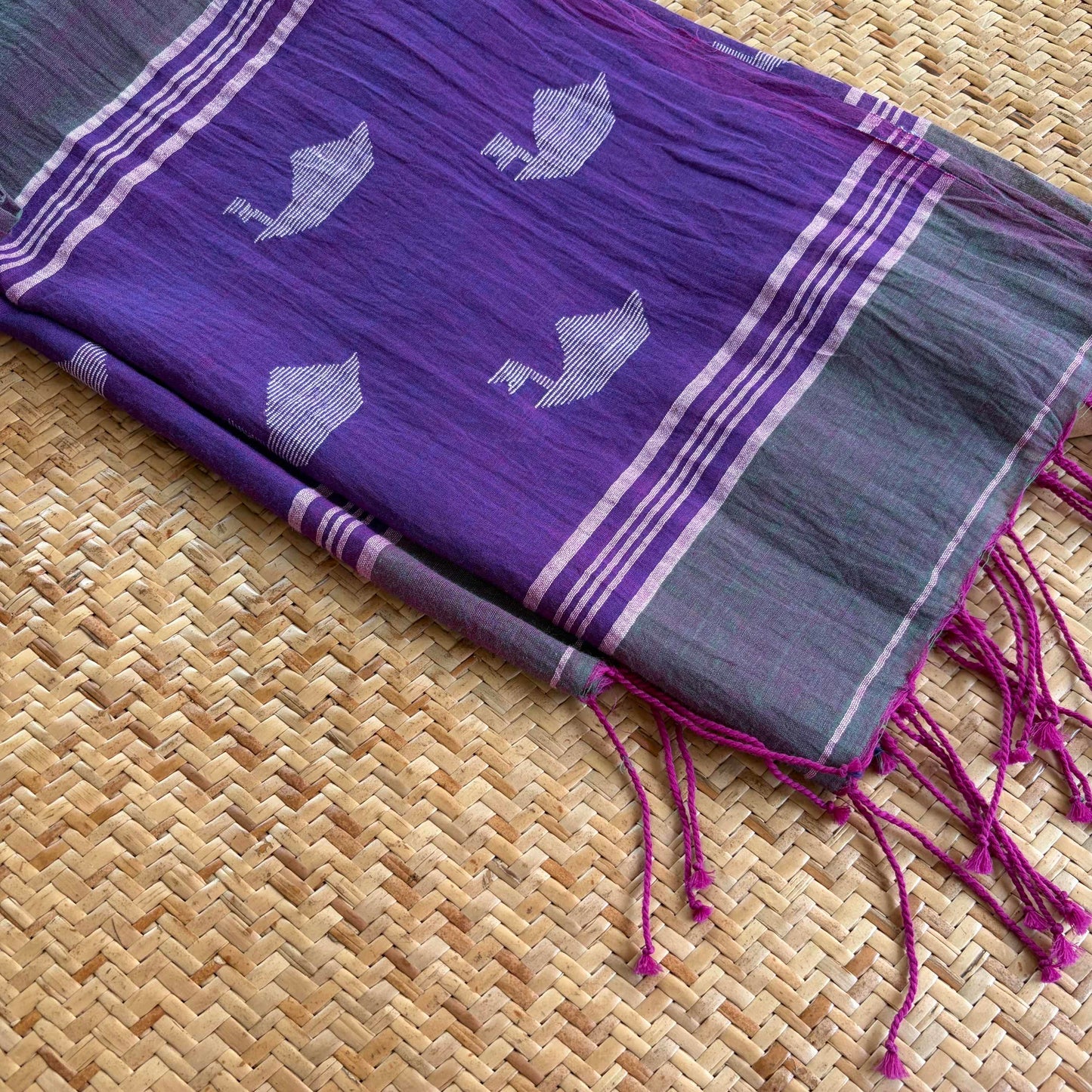 Greyish Purple, Jamdani Cotton Handloom Dupatta