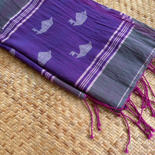 Greyish Purple, Jamdani Cotton Handloom Dupatta