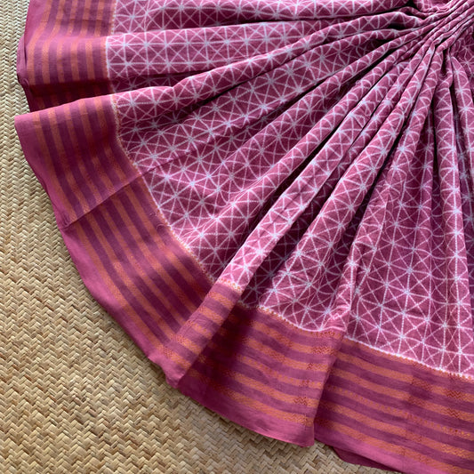 Dusty Pink, Hand Crafted Shibori Sungudi Cotton Saree