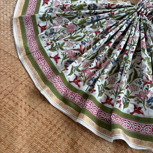 White, Jaipur Hand Block Printed On Madurai Cotton Saree With Zari