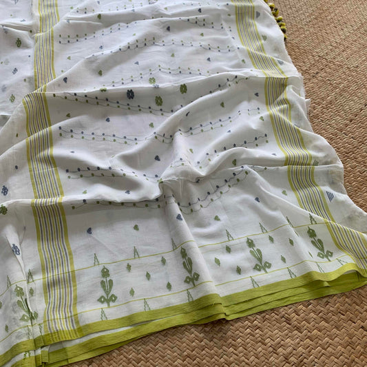 Off White, Handwoven Jamdani Soft cotton Saree