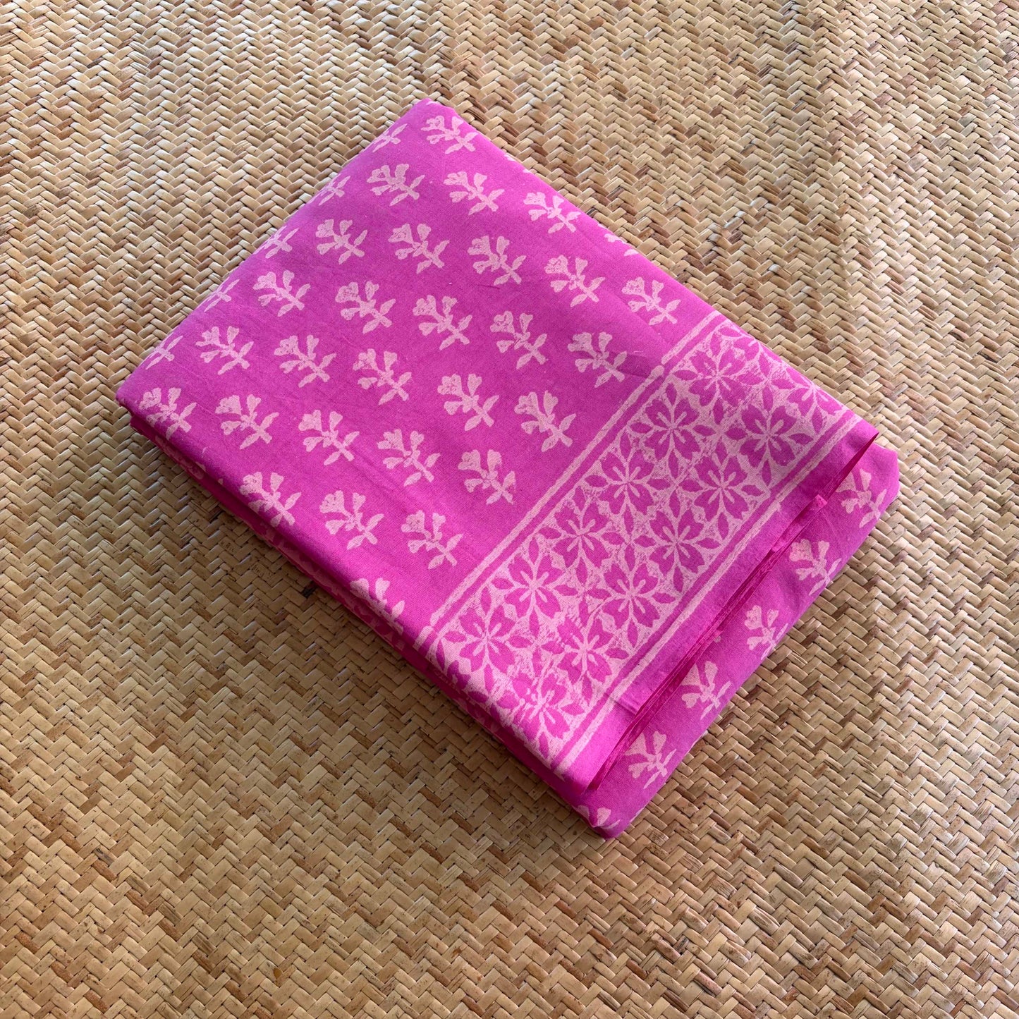 Mul Mul Cotton saree, Hand Block Printed, Pink