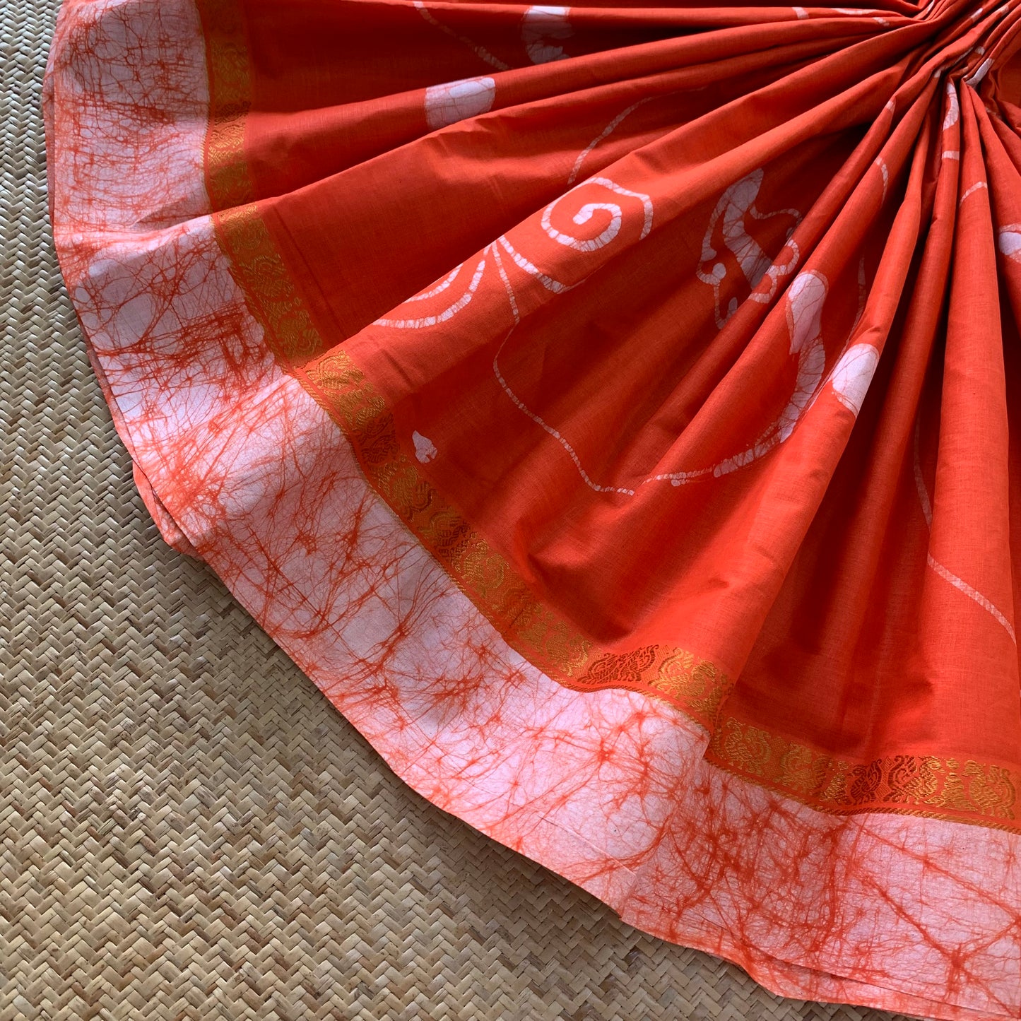 Wax Print Sungudi Saree, Orange