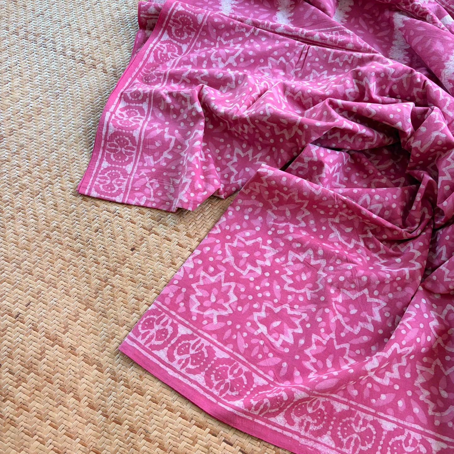 Mul Mul Cotton saree, Hand Block Printed, Pink