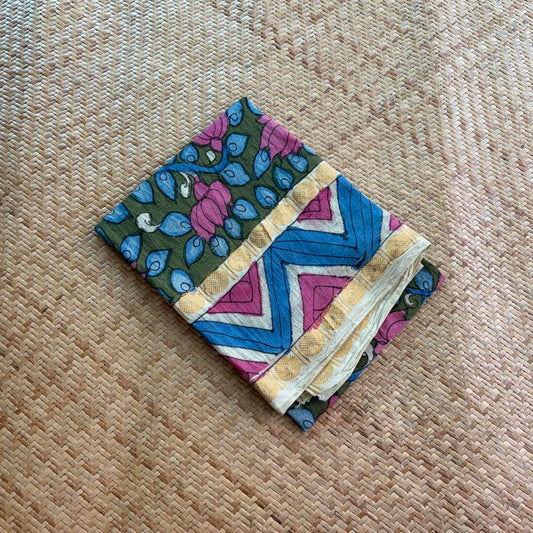 Green Floral, Kalamkari Hand Painted on a Madurai Sungudi Cotton 1.20 METER FABRIC