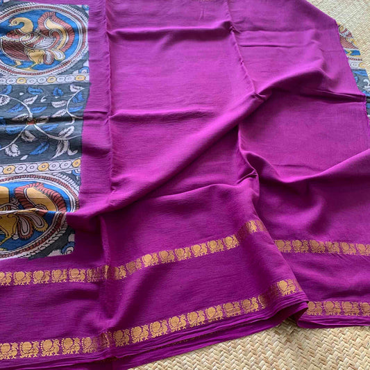 Annam, Kalamkari Hand Painted on a Madurai Sungudi Cotton saree.