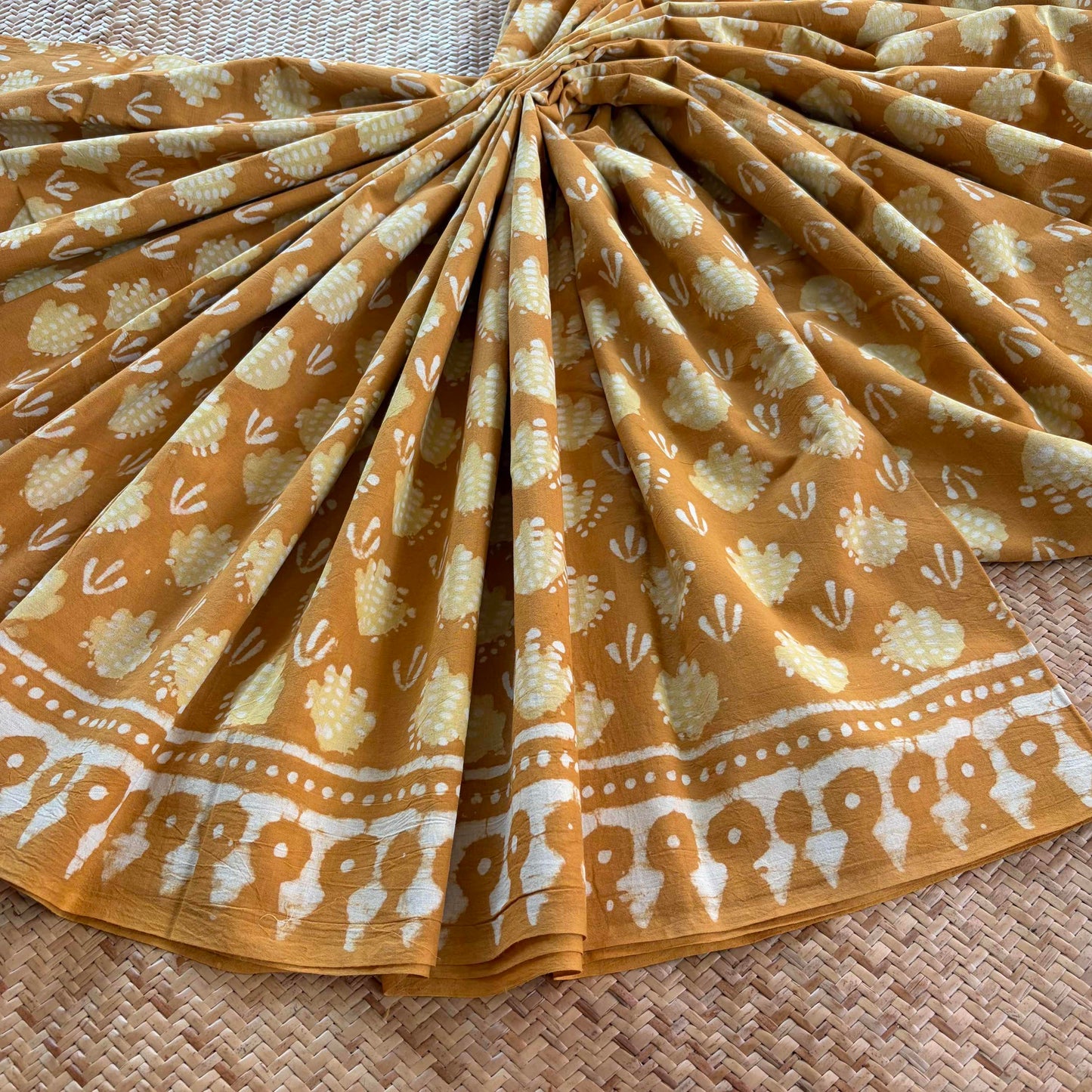 Mul Mul Cotton saree, Hand Block Printed, Mustard