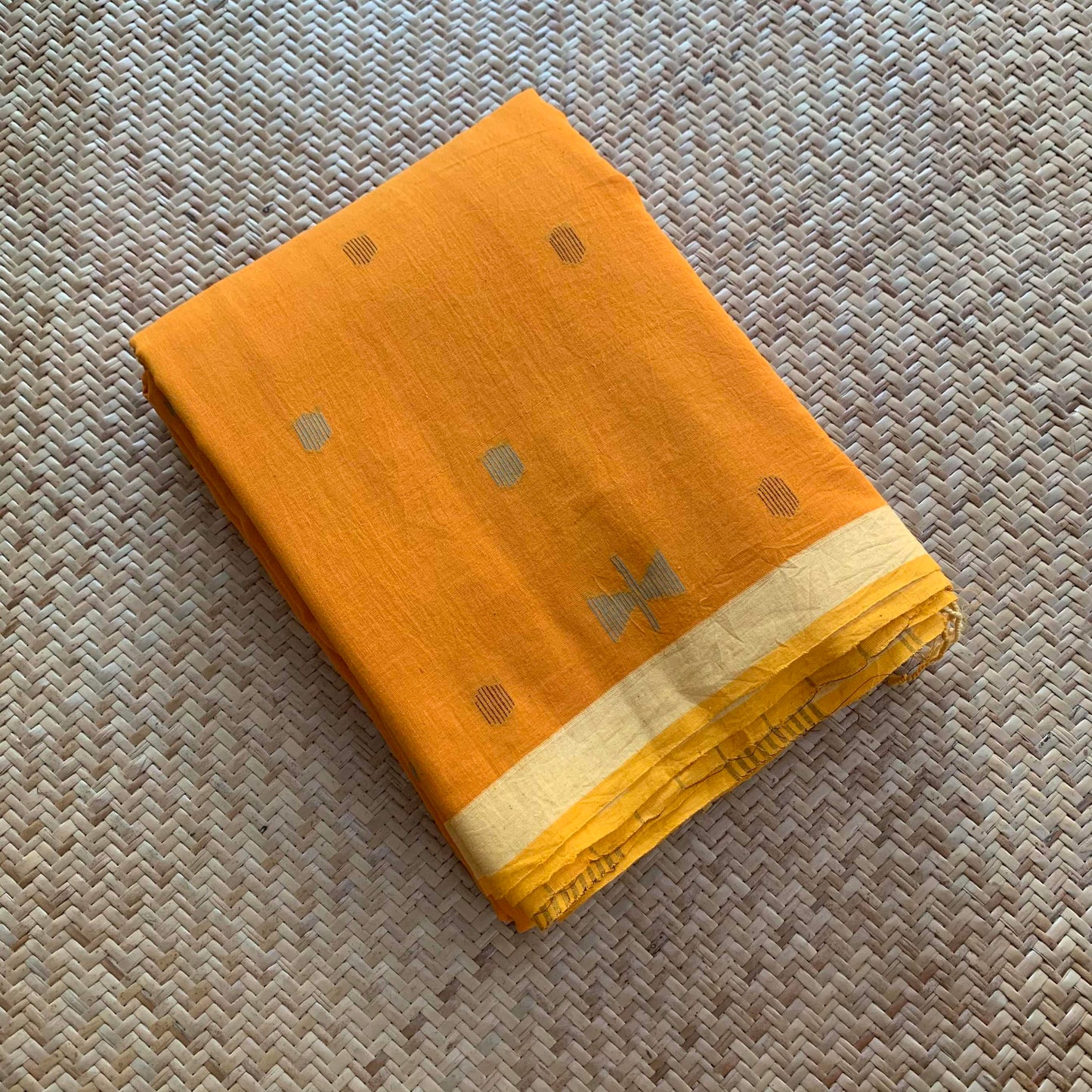 Mango Yellow, Handwoven Jamdani Soft cotton Saree