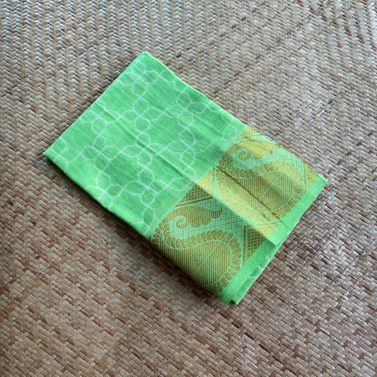Green, Hand Crafted Nui Shibori Sungudi Cotton Blouse Piece