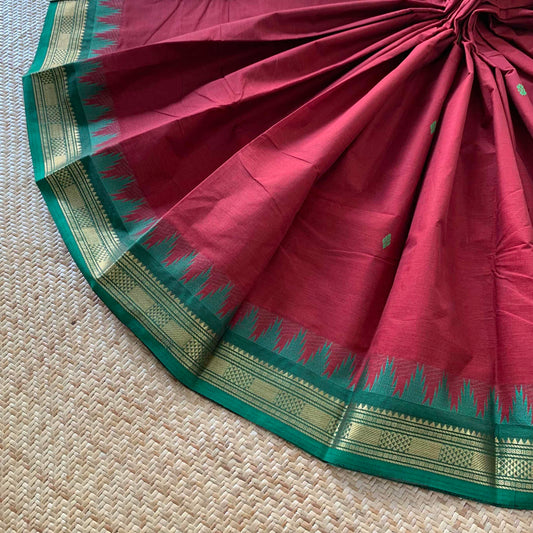 Chettinad Cotton Saree, Maroon Saree With Zari Border