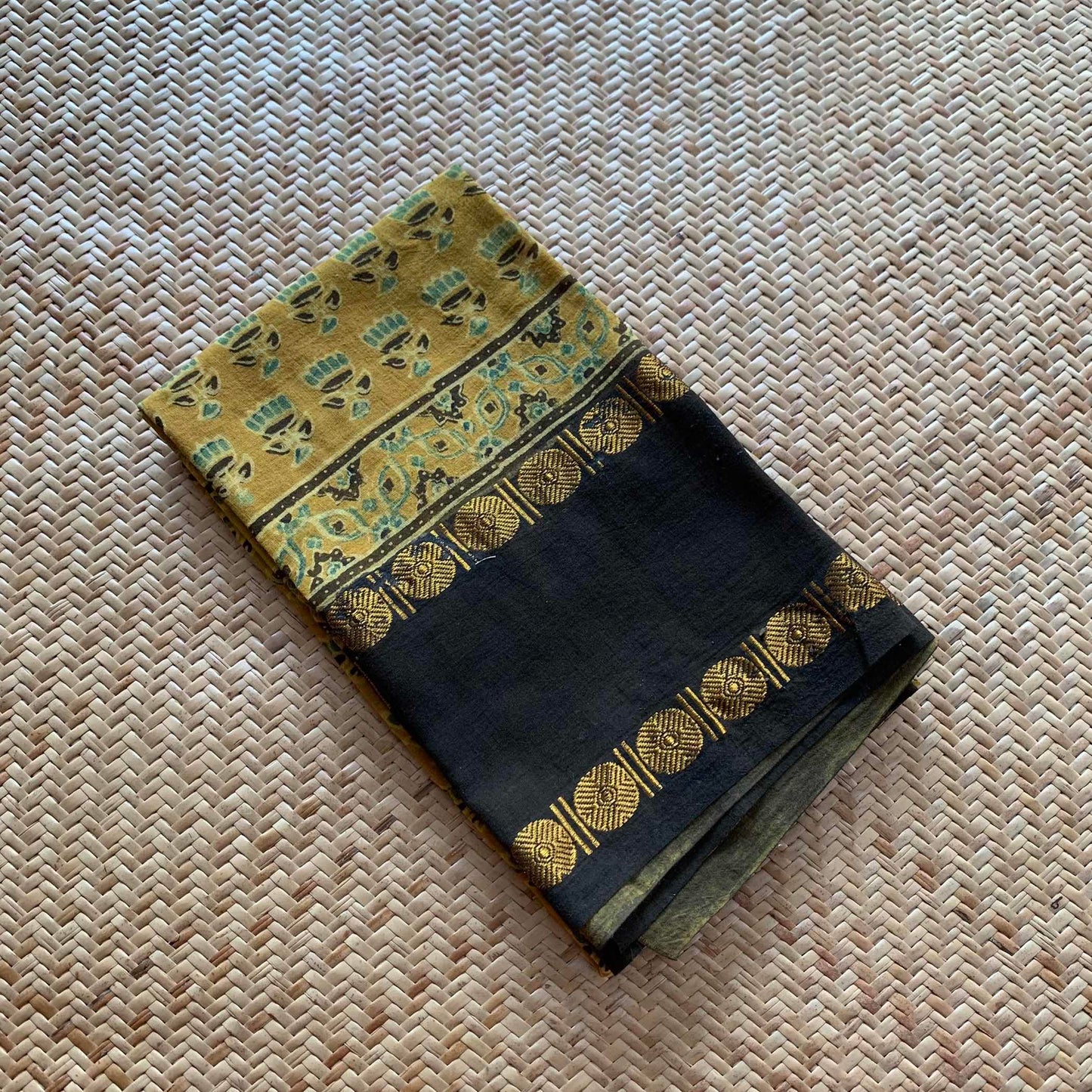 Mustard, Natural Dyeing Ajrak Hand Block Printed Cotton Blouse Piece