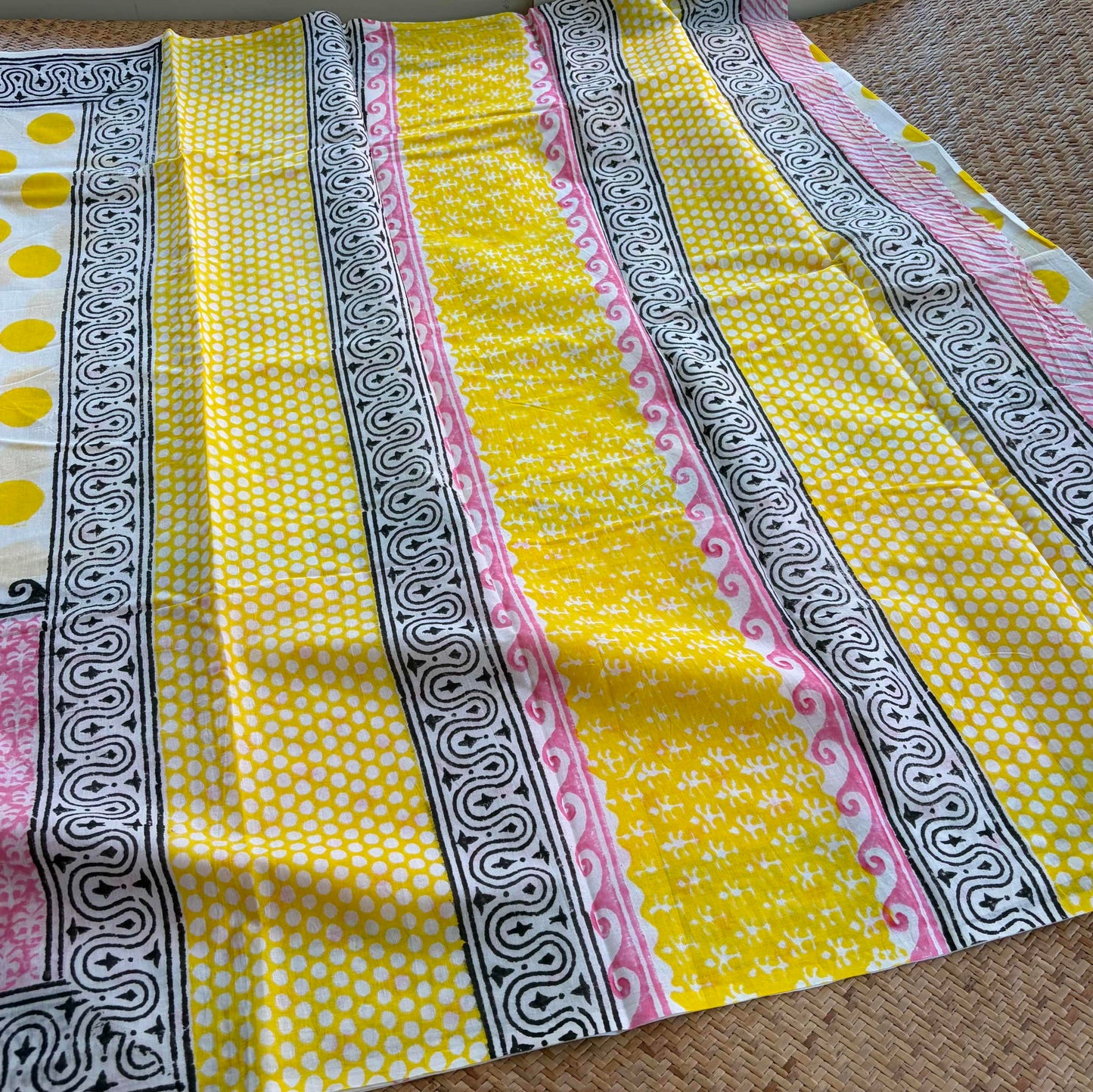 Mul Mul Cotton saree, Hand Block Printed, White