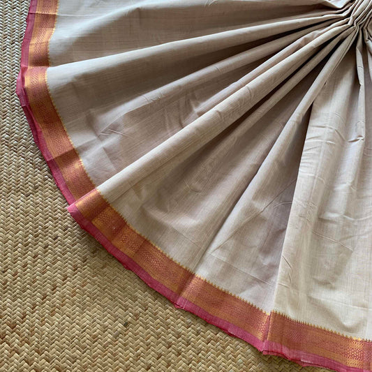 Magalagiri Handwoven Cotton Saree, Cream