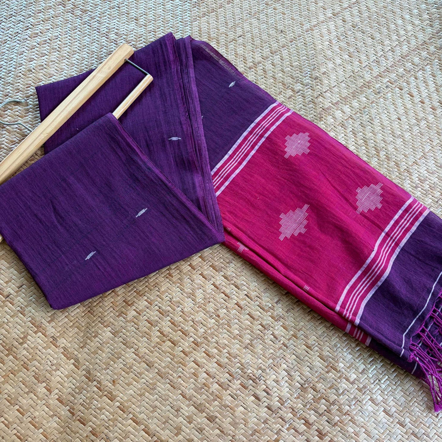 Purple, Jamdani Cotton Handloom Dupatta