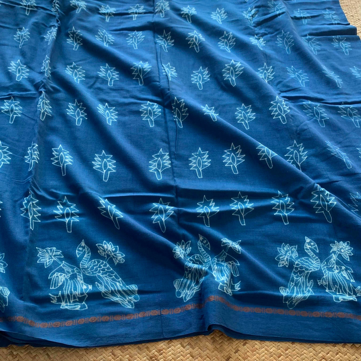 10 Yards.Blue, Hand Crafted Shibori Sungudi Cotton Saree