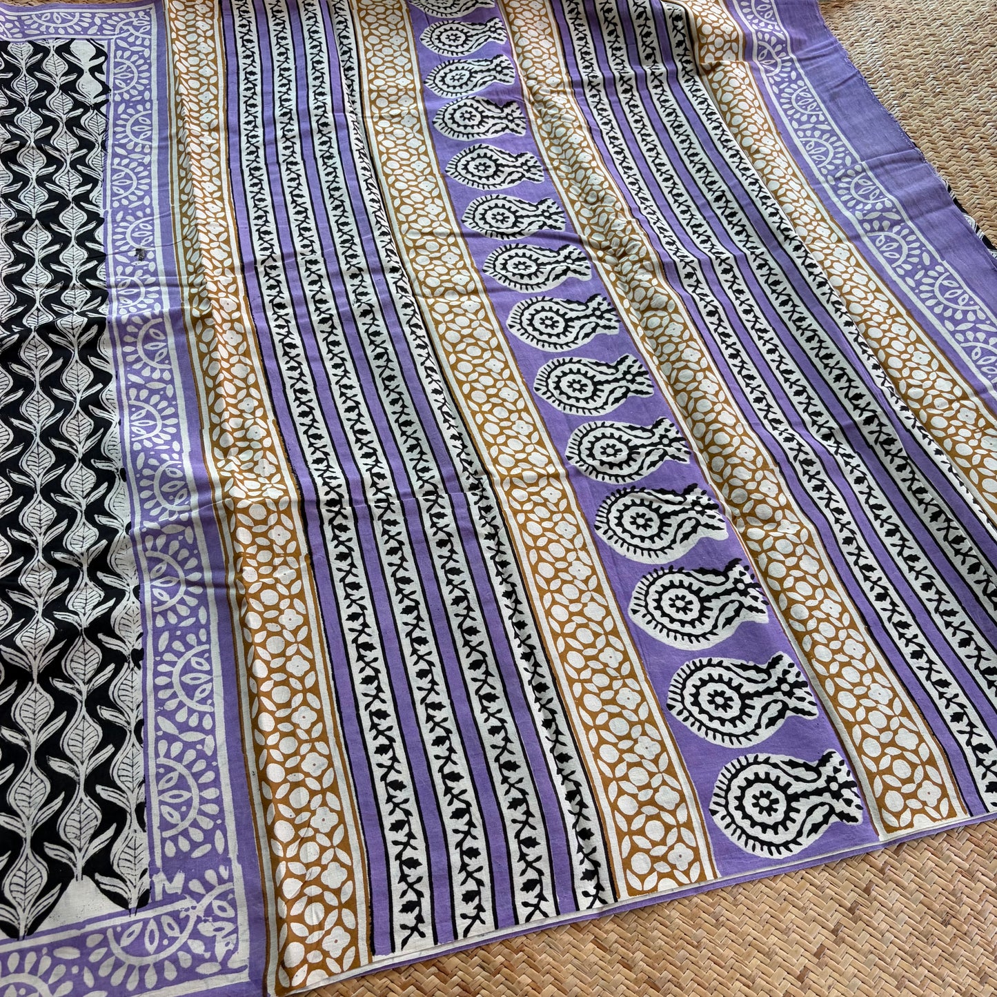 Mul Mul Cotton saree, Hand Block Printed, Black