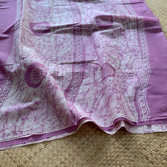 Wax Print Sungudi Saree, lilac