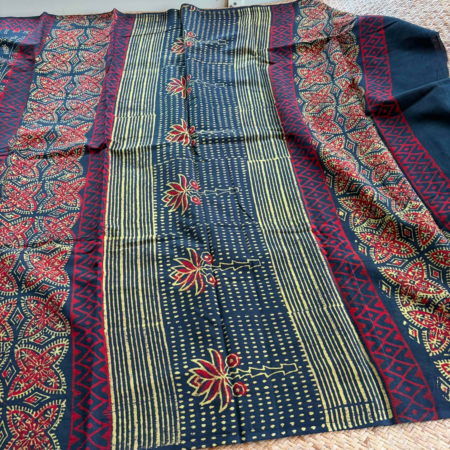Mul Mul Cotton saree, Hand Block Printed, Green