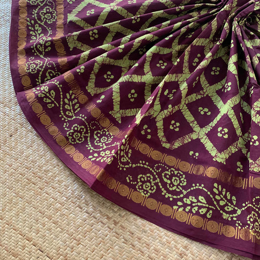 Rudraksham Wax Print Sungudi, Brown