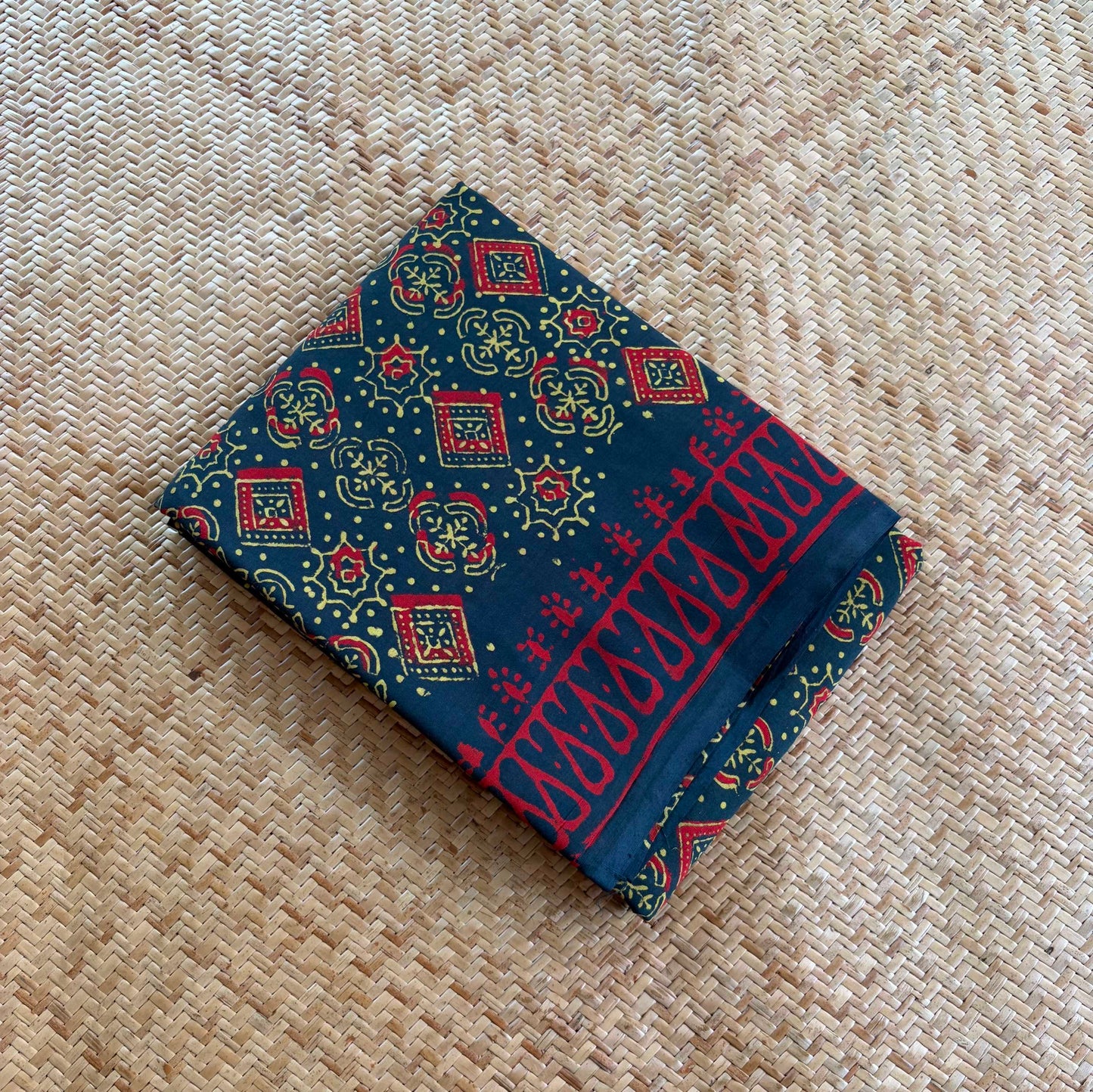 Mul Mul Cotton saree, Hand Block Printed, Green