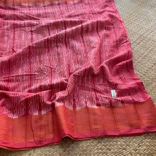 Salmon Pink, Hand Crafted Shibori Sungudi Cotton Saree