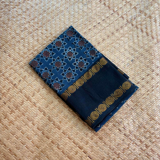 Indigo, Natural Dyeing Ajrak Hand Block Printed Cotton Blouse Piece