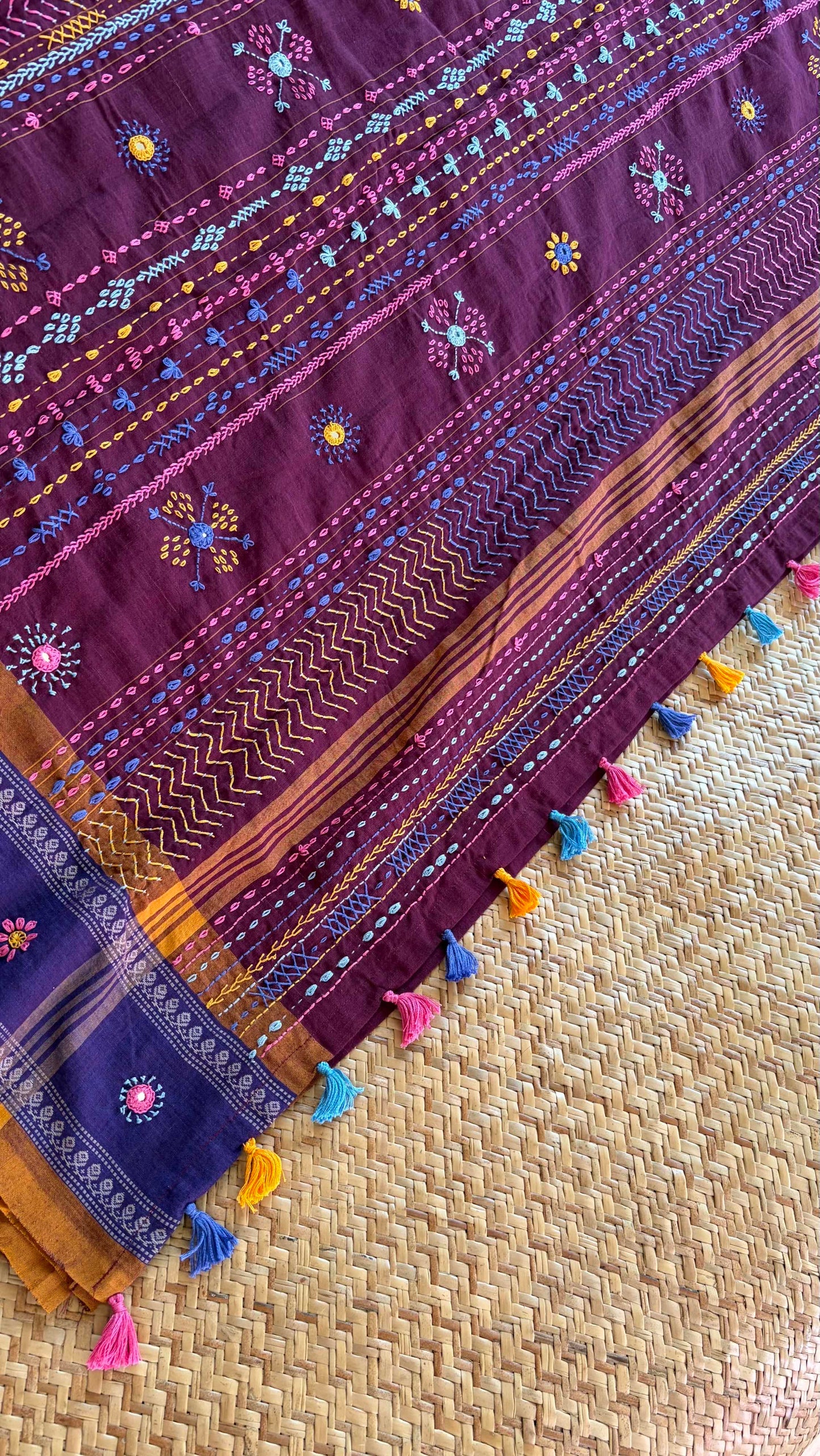 Aruppukottai Handloom Saree with multi colour thread Lambamdi embroidery