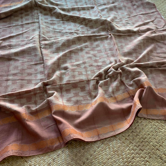 Four Petals- Warm Nude, Hand Crafted Nui Shibori Sungudi Cotton Saree