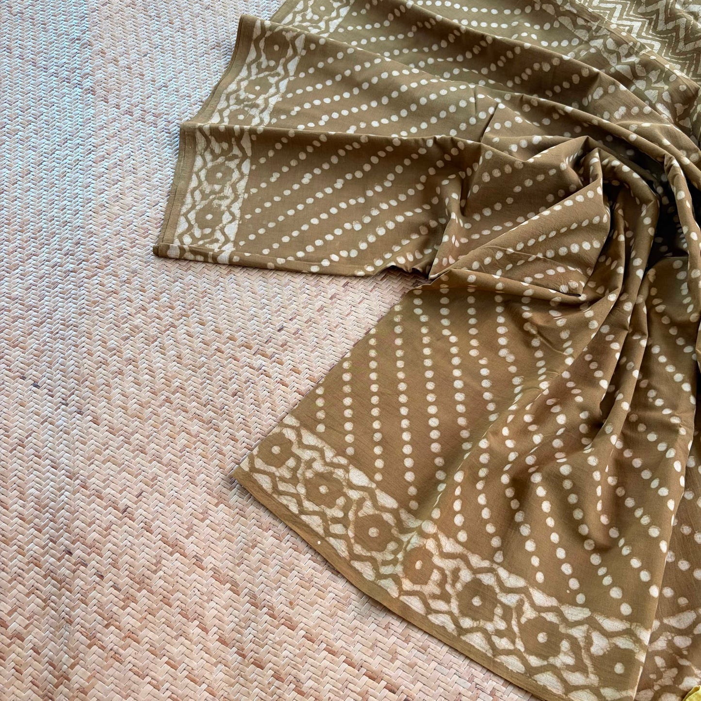 Mul Mul Cotton saree, Hand Block Printed, Mustard