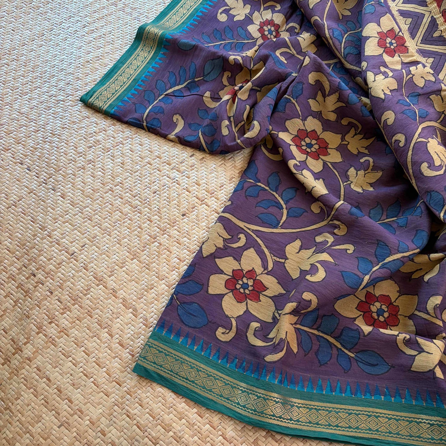 Purple Kalamkari Hand Painted on Chettinad Cotton saree