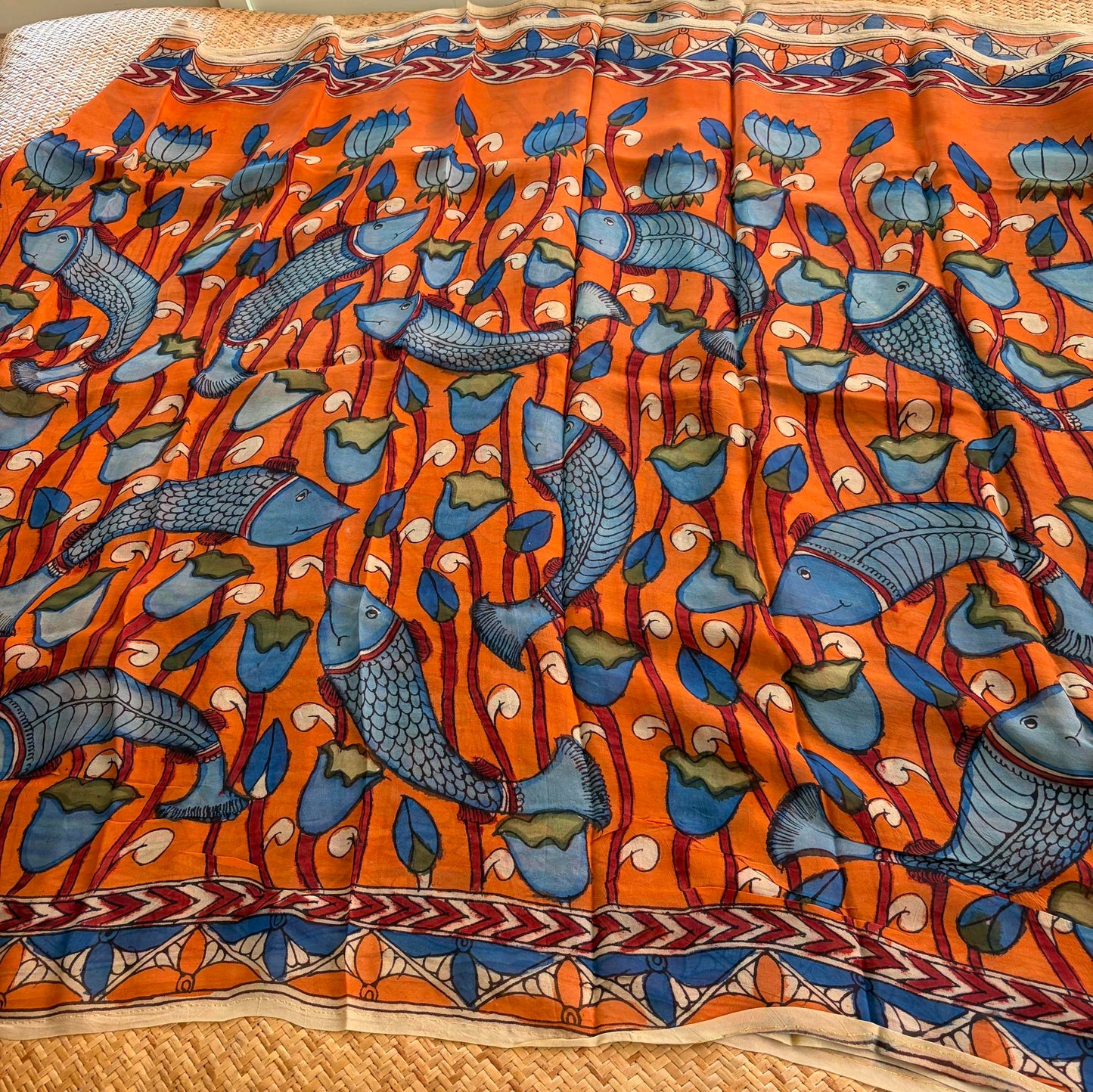Multicoloured Kalamkari Hand Painted on Organza silk