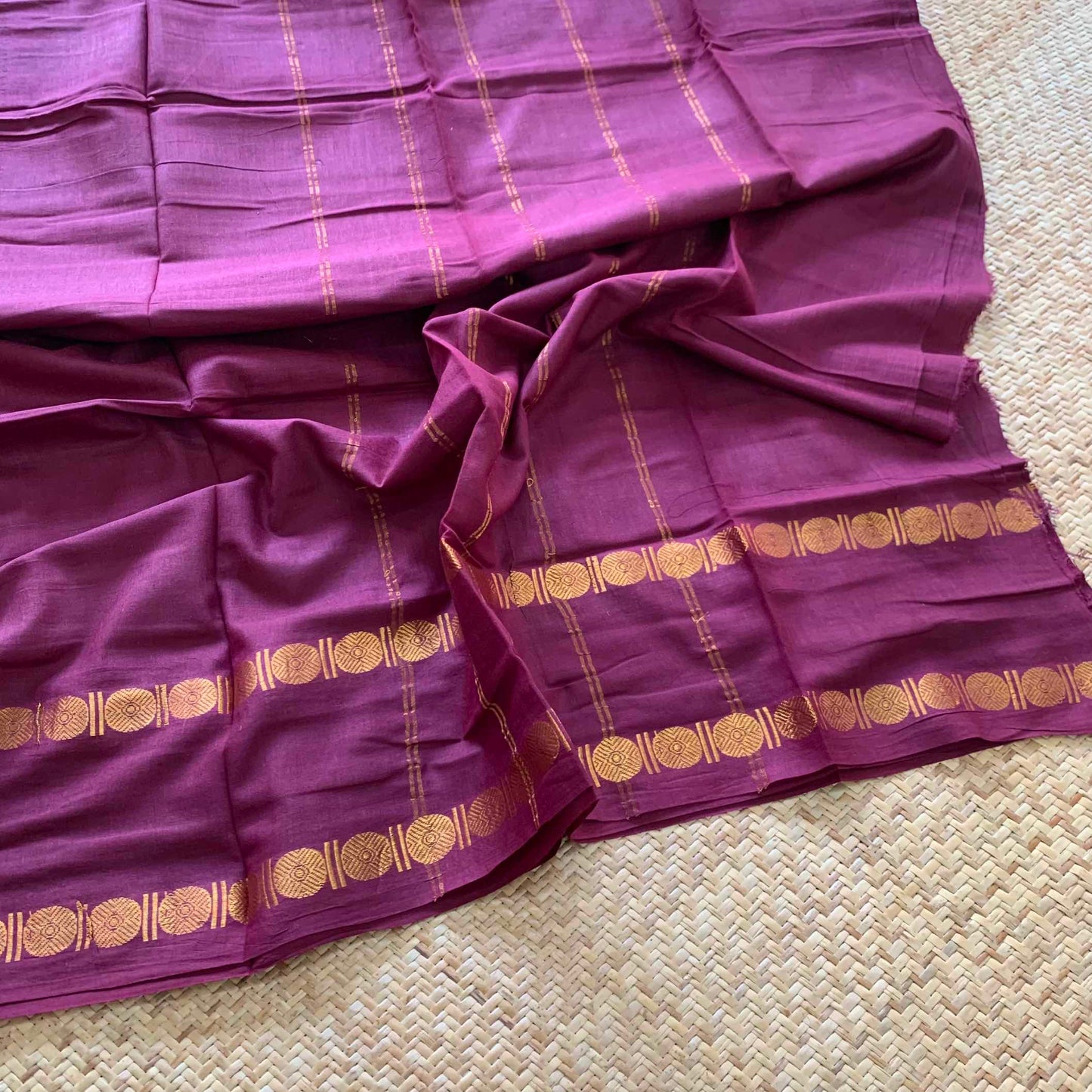 Burgundy Saree With Kalamkari Blouse , Zari Rudraksham Rettai Pettu Border , Clamp dyed (Kattu sayam).