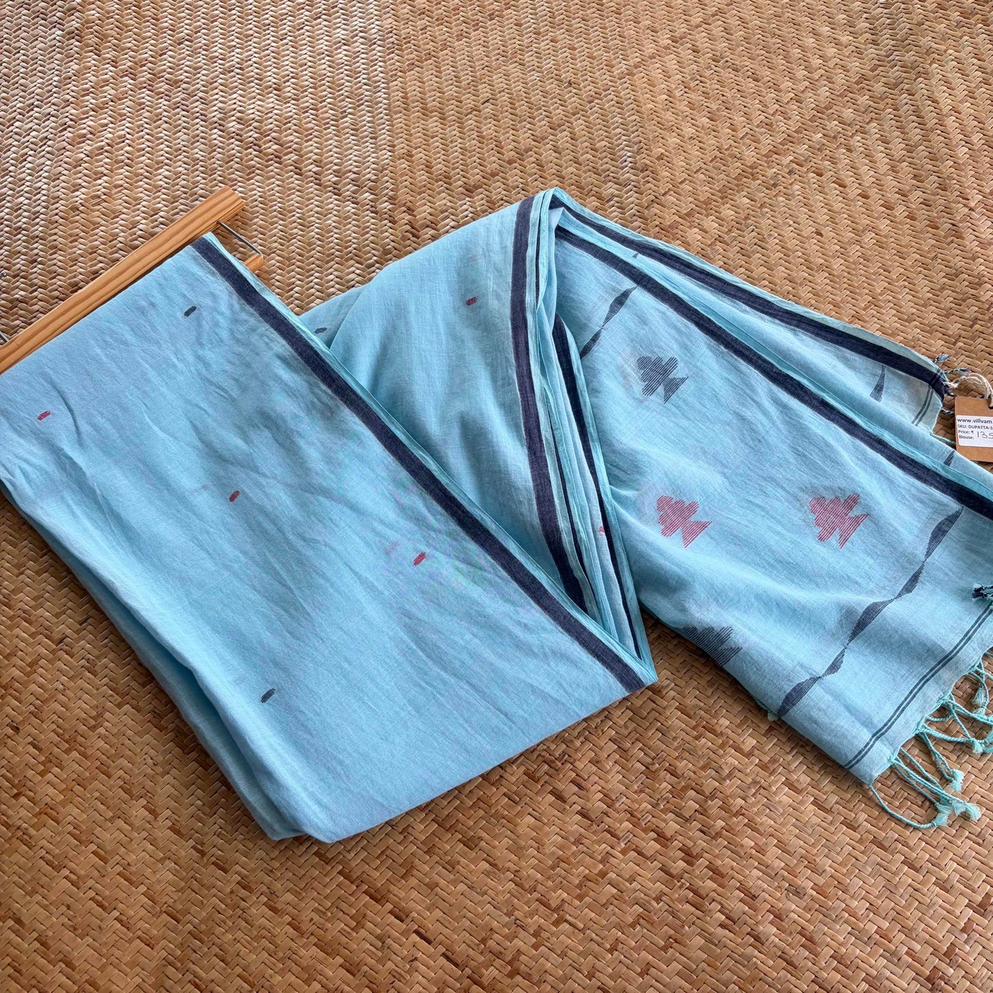 Powder Blue, Jamdani Cotton Handloom Dupatta