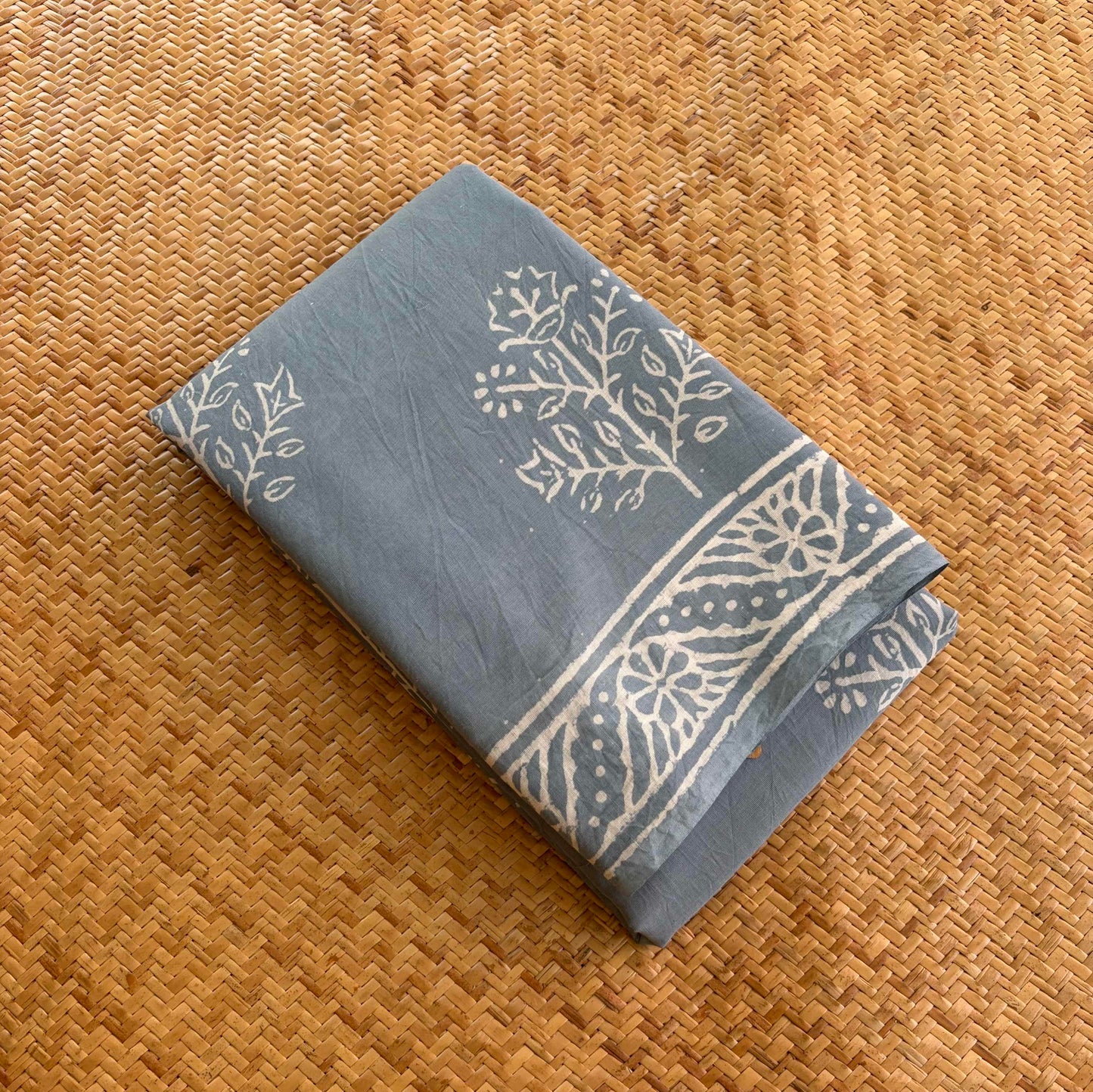 Mul Mul Cotton saree, Hand Block Printed, Powder Blue