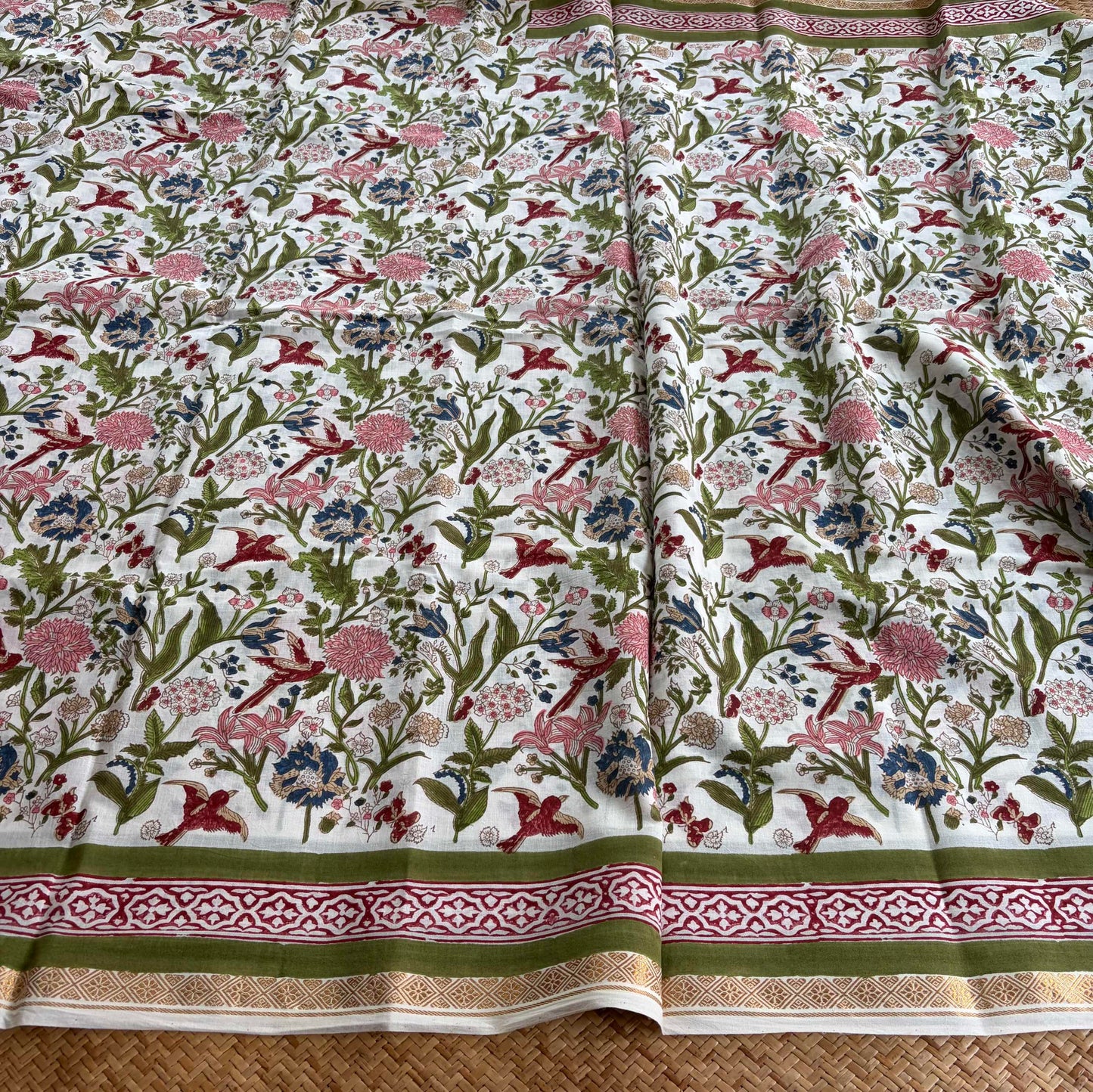 White, Jaipur Hand Block Printed On Madurai Cotton Saree With Zari