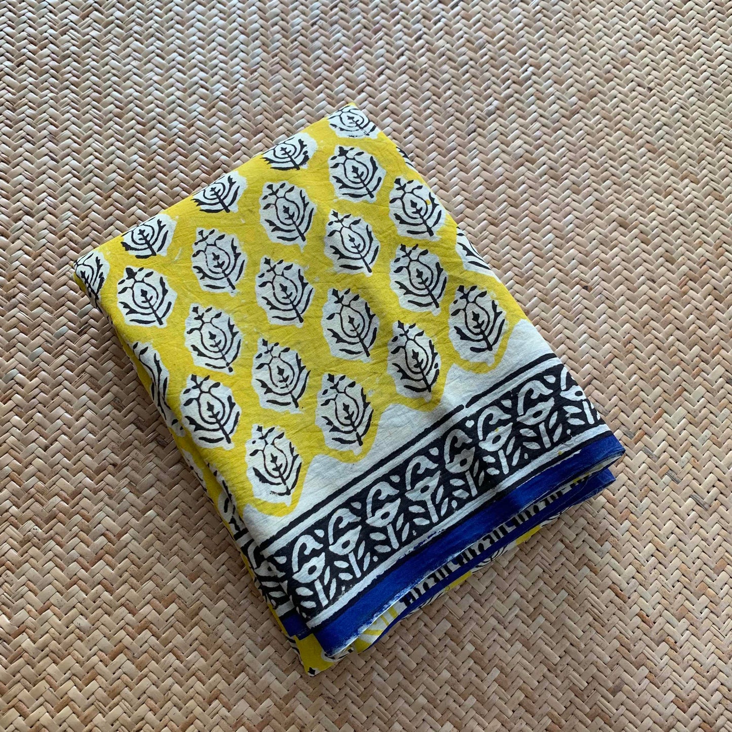 Mul Mul Cotton saree, Bagru Hand Block Printed, Yellow
