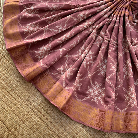 Nude Pink, Hand Crafted Shibori Sungudi Cotton Saree