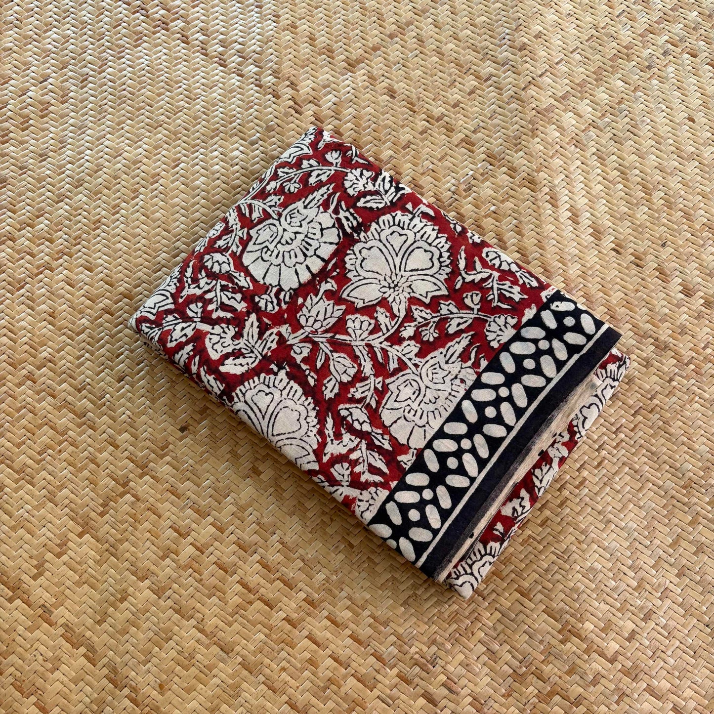 Mul Mul Cotton saree, Hand Block Printed, Maroon