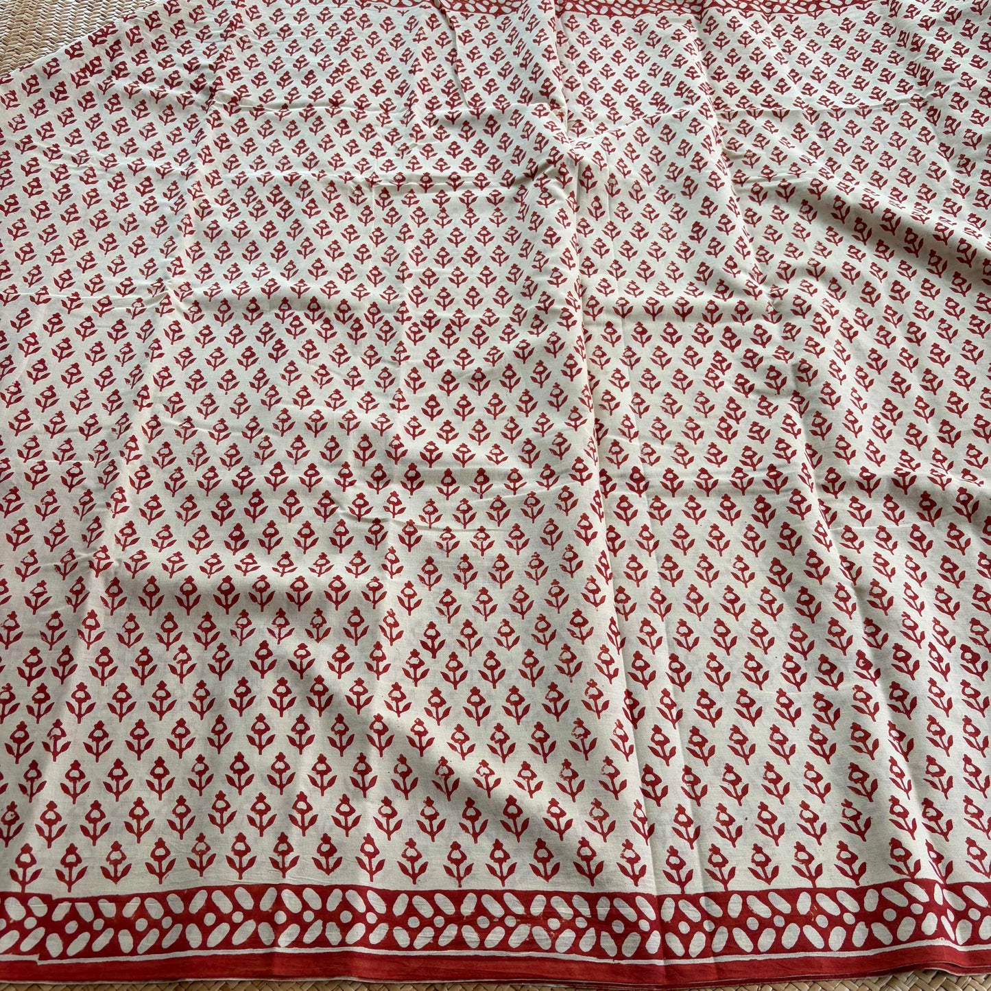 Mul Mul Cotton saree, Hand Block Printed, Cream
