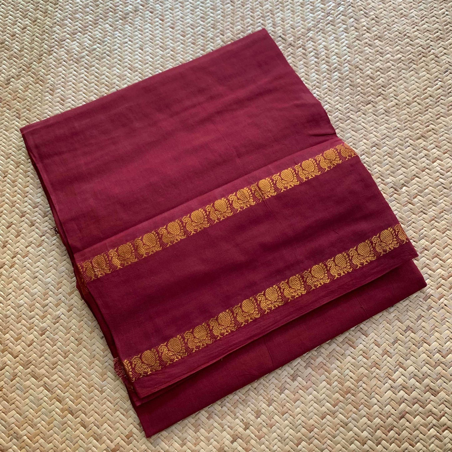 Brown Saree with kalamkari Blouse piece, Zari Annam Rettai Pettu Border , Clamp dyed (Kattu sayam).