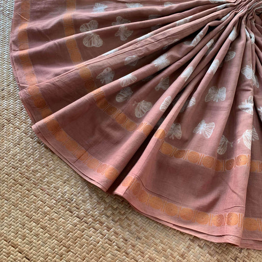 Butterfly - Nude Pink, Hand Crafted Nui Shibori Sungudi Cotton Saree