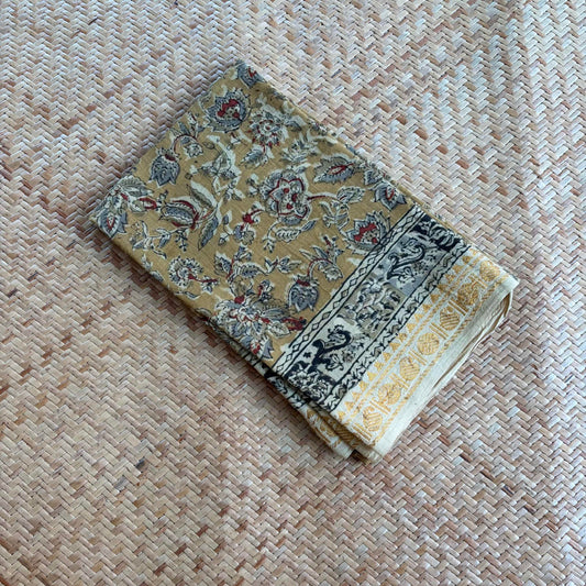 Mustard, Natural Dyeing Kalamkari Hand Block Printed Cotton Blouse Piece