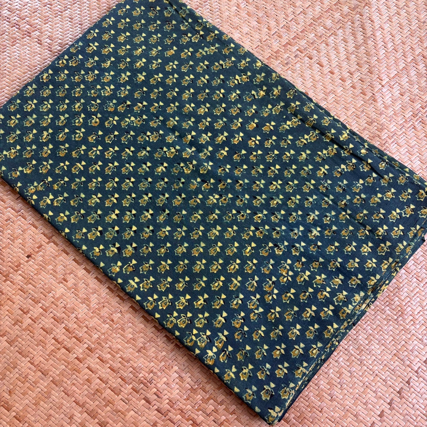 Ajrak Cotton Running Fabric, Green