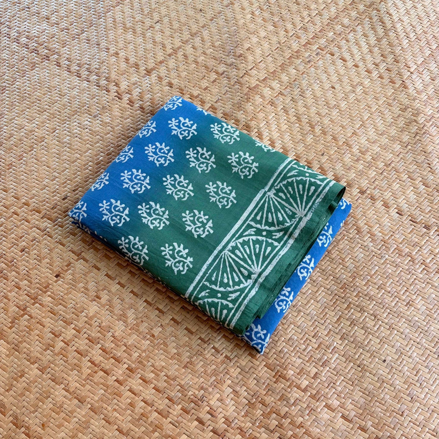 Mul Mul Cotton saree, Hand Block Printed, Blue