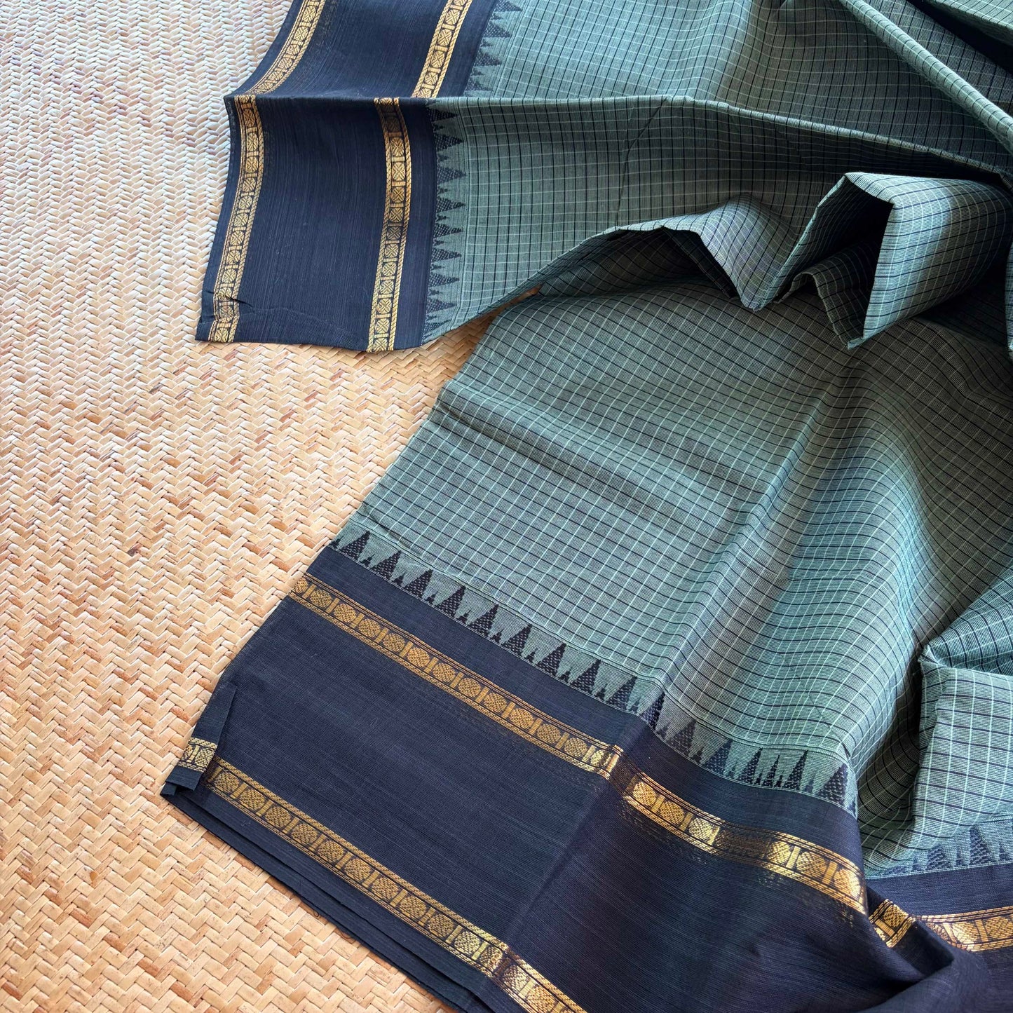 Chettinad Cotton Saree, Grey Green