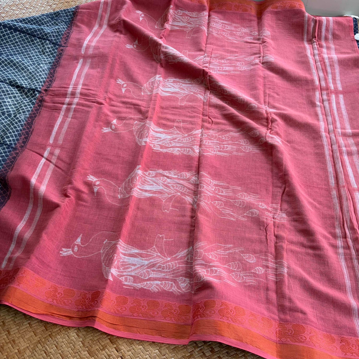 Indigo, Hand Crafted Nui Shibori Sungudi Cotton Saree