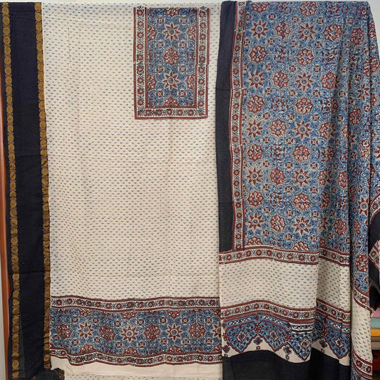 Ajrak Sungudi 2 Piece Salwar Suit Material, Off White